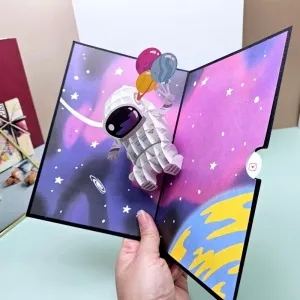 3D Space Astronaut Greeting Card Astronaut Planet Star Rocket Birthday Paper Cards For Congratulations Children's Day Father Day