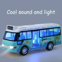City Bus Toys Cars Die-Cast Plastic Airport Cars For Boys Girls, Pull Back Play Vehicle With Sound, Light Up & Open-able Doors