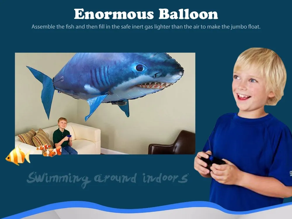 Inflatable Remote Control Shark Toys Air Swimming RC Animal Radio Fly Balloons Clown Fish Animals Novel Toy For Children Boys
