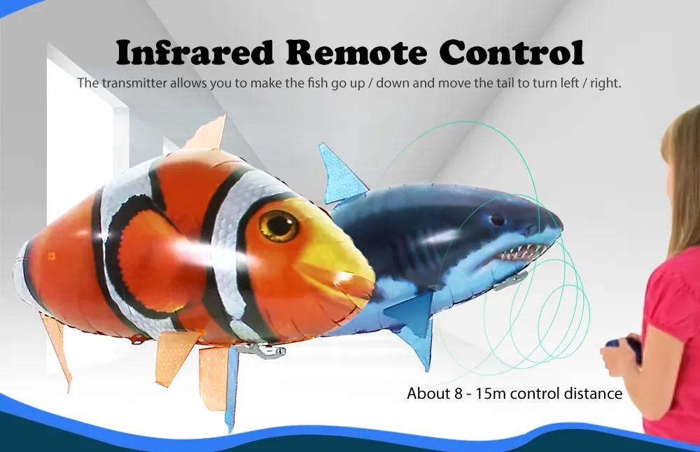 Inflatable Remote Control Shark Toys Air Swimming RC Animal Radio Fly Balloons Clown Fish Animals Novel Toy For Children Boys
