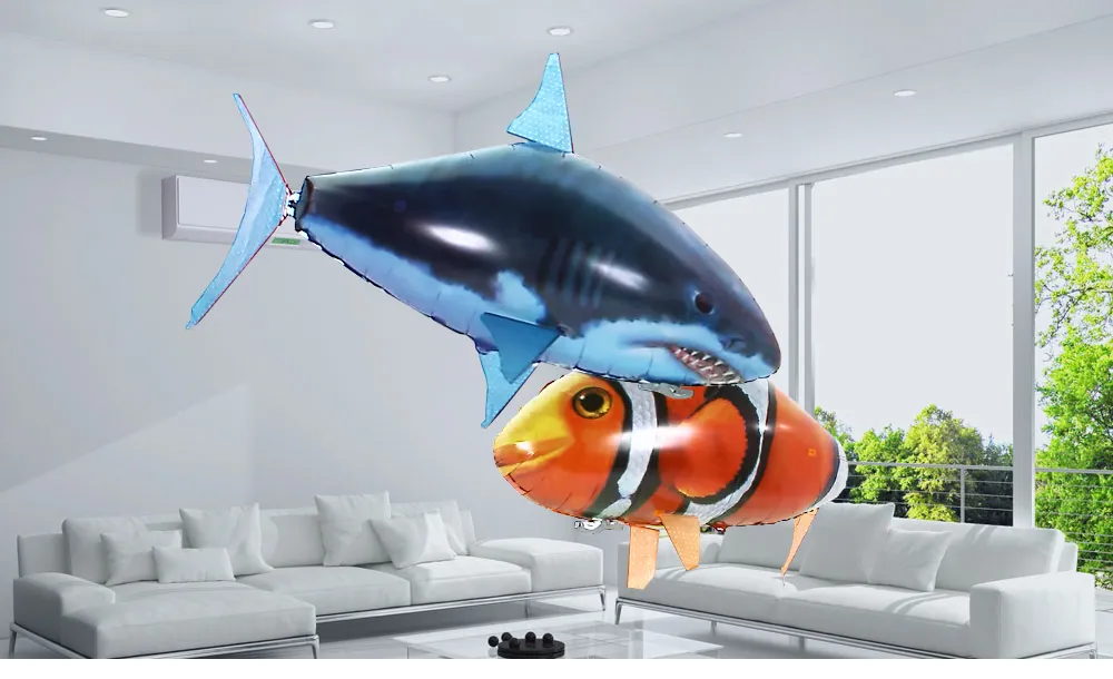 Inflatable Remote Control Shark Toys Air Swimming RC Animal Radio Fly Balloons Clown Fish Animals Novel Toy For Children Boys