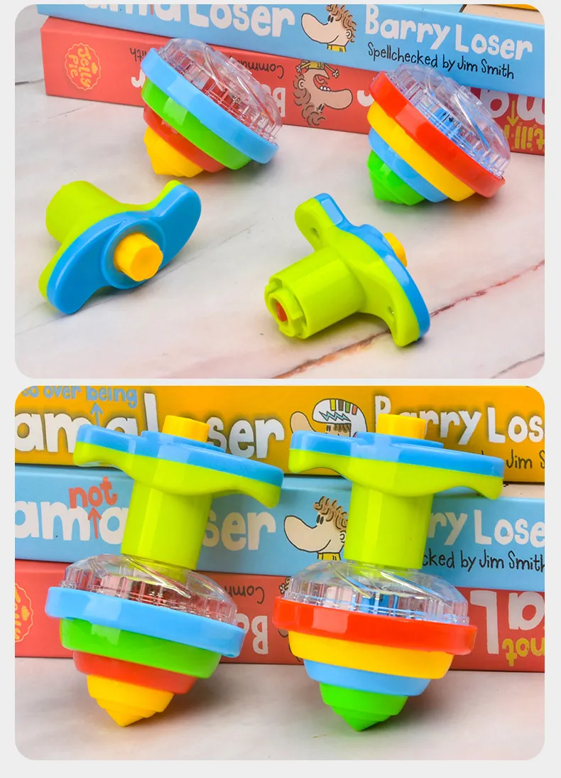 UFO Flashing Spinning Top Kids Gyro Light Up Toy Kids Piggy LED Music Gyroscope Launcher Rotating Toys Fun Birthday Party Favors