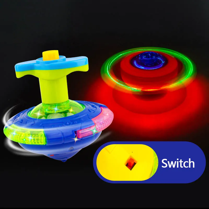 UFO Flashing Wing Spinning Top Kids Gyro Light Up Toy Kids LED Music Gyroscope Launcher Rotating Toys Fun Birthday Party Favors