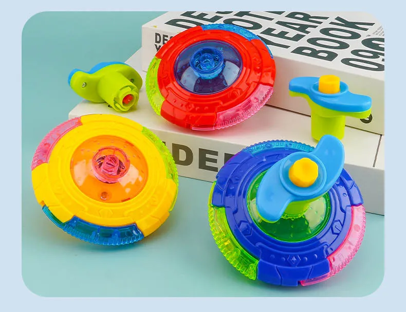 UFO Flashing Wing Spinning Top Kids Gyro Light Up Toy Kids LED Music Gyroscope Launcher Rotating Toys Fun Birthday Party Favors