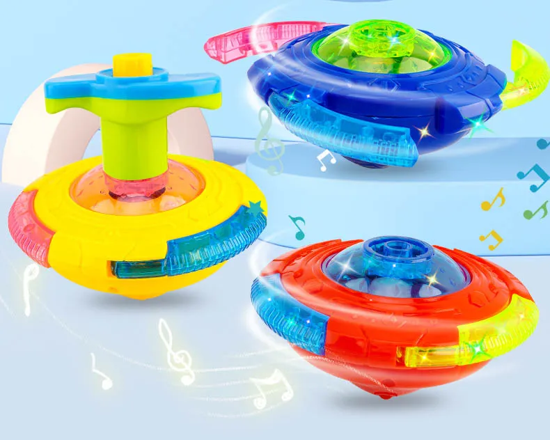 UFO Flashing Wing Spinning Top Kids Gyro Light Up Toy Kids LED Music Gyroscope Launcher Rotating Toys Fun Birthday Party Favors