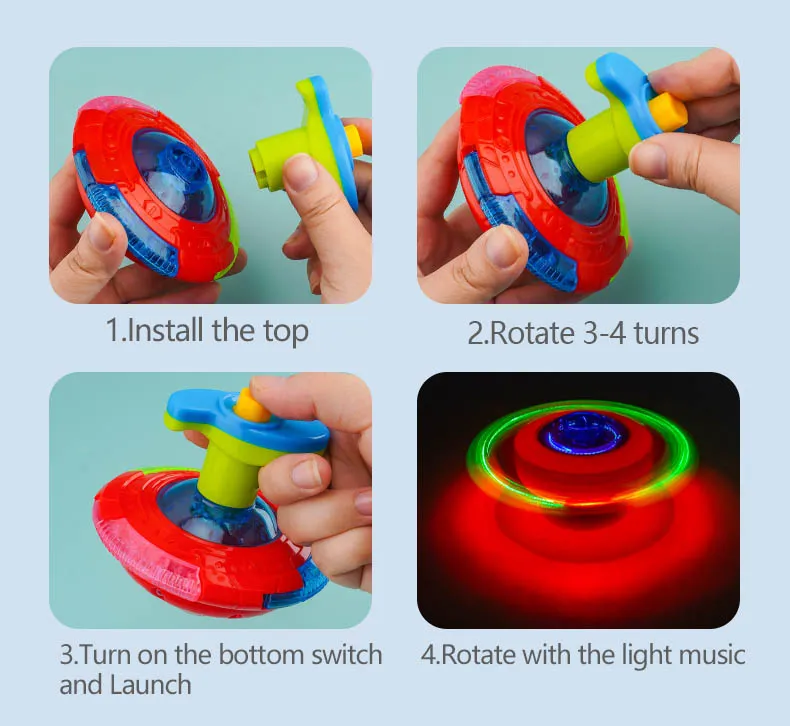 UFO Flashing Wing Spinning Top Kids Gyro Light Up Toy Kids LED Music Gyroscope Launcher Rotating Toys Fun Birthday Party Favors