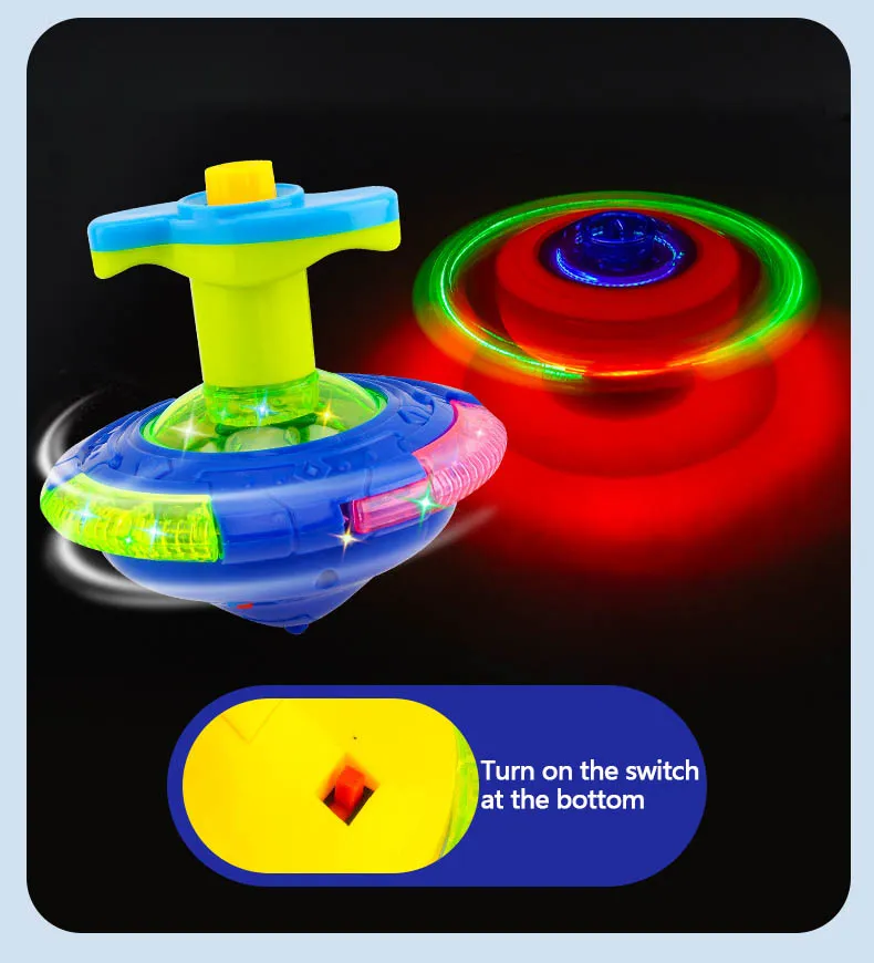 UFO Flashing Wing Spinning Top Kids Gyro Light Up Toy Kids LED Music Gyroscope Launcher Rotating Toys Fun Birthday Party Favors