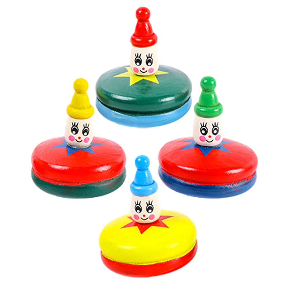 4 Pcs Wooden Spinning Top Tops Toys Mini Gyro Handmade Activity Gyroscopes Kids