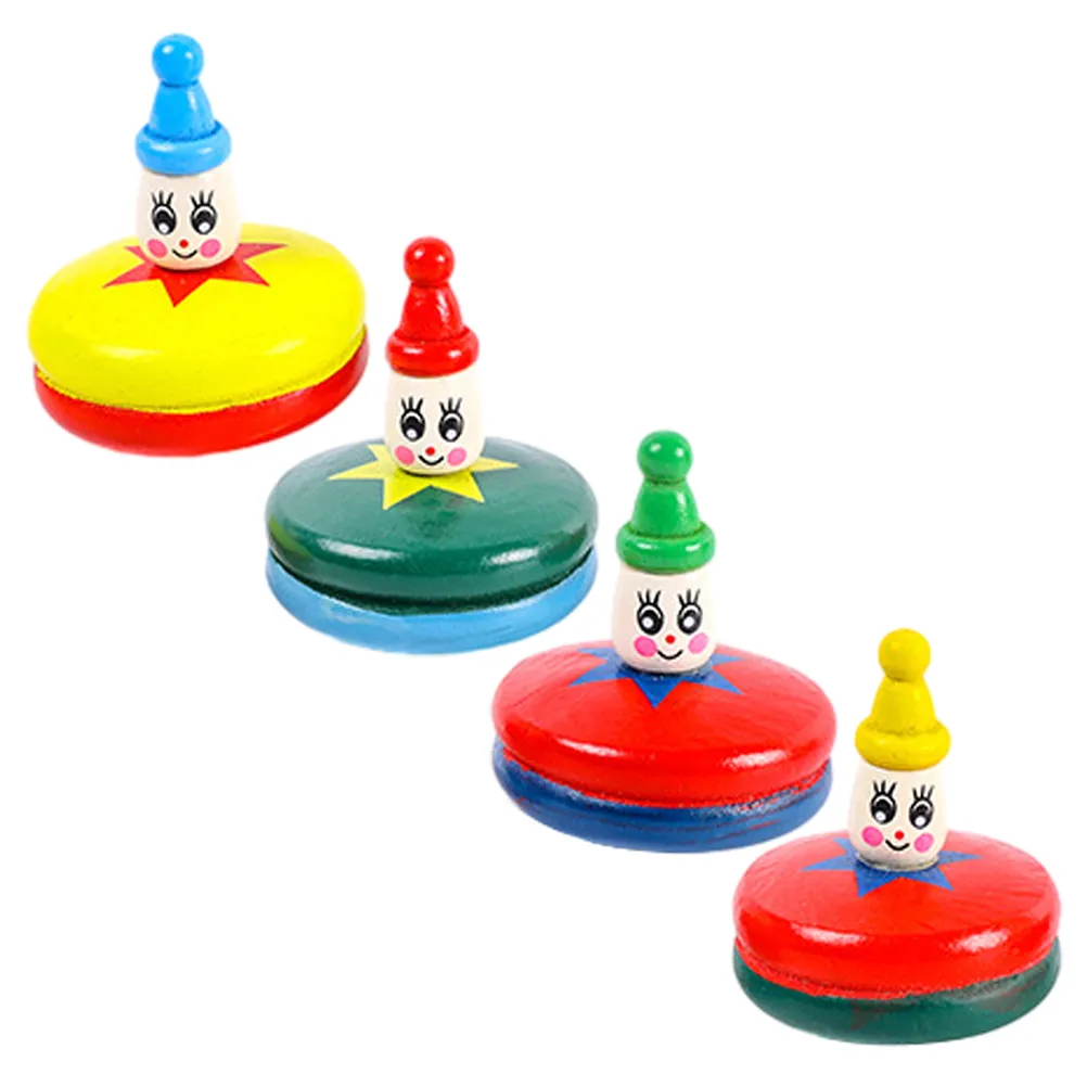 4 Pcs Wooden Spinning Top Tops Toys Mini Gyro Handmade Activity Gyroscopes Kids