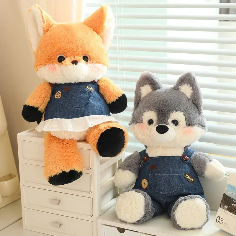 50cm New Kawaii Running Fox Wolf Plush Toys Cartoon Stuffed Animal Lovely Soft Cuddly Baby Plushie Doll Toy for Girls Gift Decor
