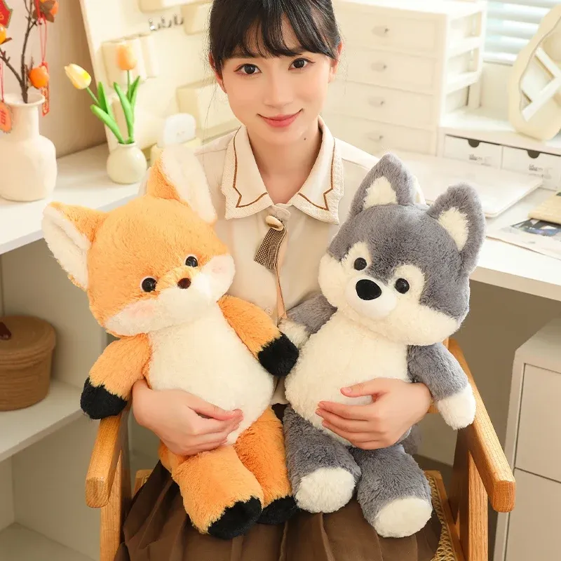50cm New Kawaii Running Fox Wolf Plush Toys Cartoon Stuffed Animal Lovely Soft Cuddly Baby Plushie Doll Toy for Girls Gift Decor