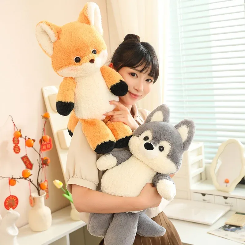 50cm New Kawaii Running Fox Wolf Plush Toys Cartoon Stuffed Animal Lovely Soft Cuddly Baby Plushie Doll Toy for Girls Gift Decor