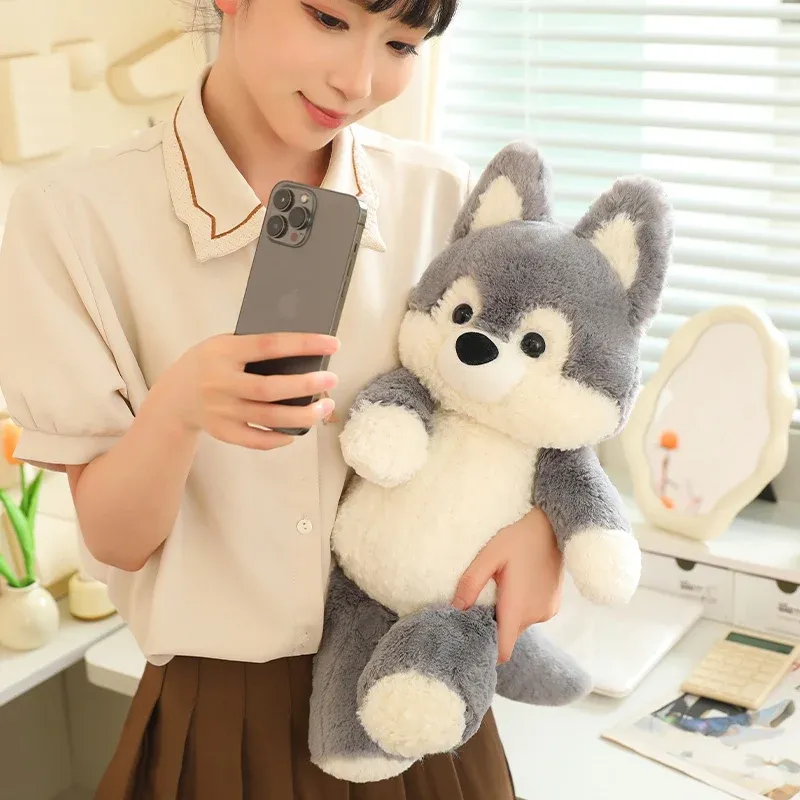 50cm New Kawaii Running Fox Wolf Plush Toys Cartoon Stuffed Animal Lovely Soft Cuddly Baby Plushie Doll Toy for Girls Gift Decor