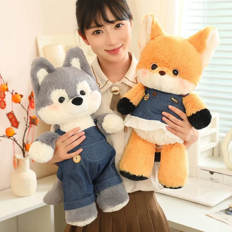 50cm New Kawaii Running Fox Wolf Plush Toys Cartoon Stuffed Animal Lovely Soft Cuddly Baby Plushie Doll Toy for Girls Gift Decor