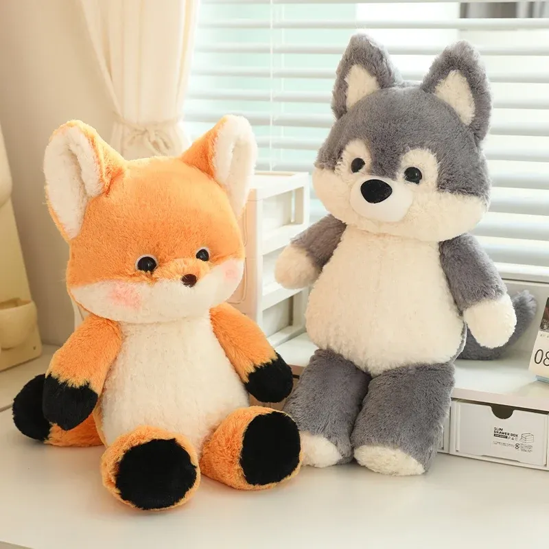50cm New Kawaii Running Fox Wolf Plush Toys Cartoon Stuffed Animal Lovely Soft Cuddly Baby Plushie Doll Toy for Girls Gift Decor