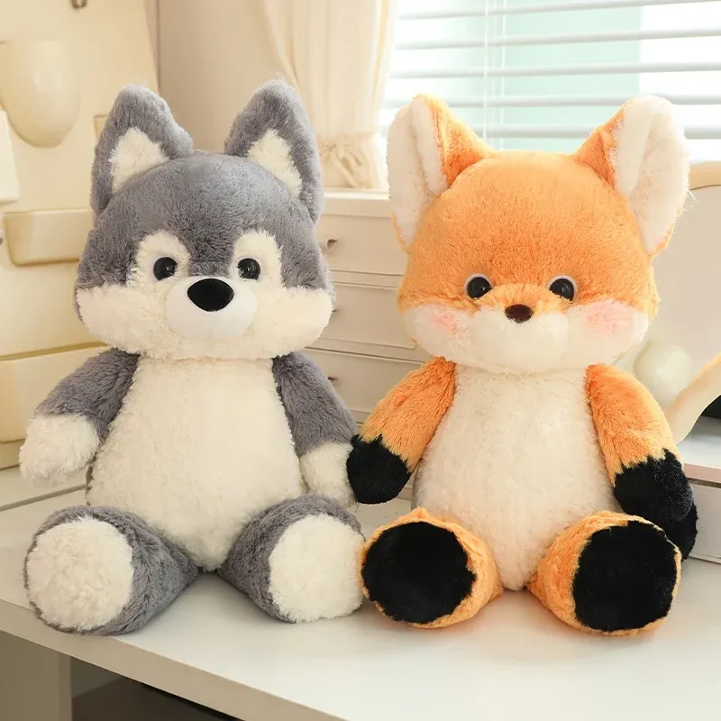 50cm New Kawaii Running Fox Wolf Plush Toys Cartoon Stuffed Animal Lovely Soft Cuddly Baby Plushie Doll Toy for Girls Gift Decor