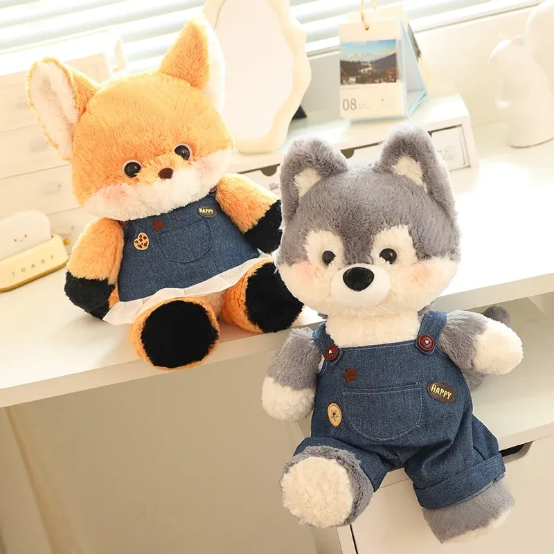 50cm New Kawaii Running Fox Wolf Plush Toys Cartoon Stuffed Animal Lovely Soft Cuddly Baby Plushie Doll Toy for Girls Gift Decor