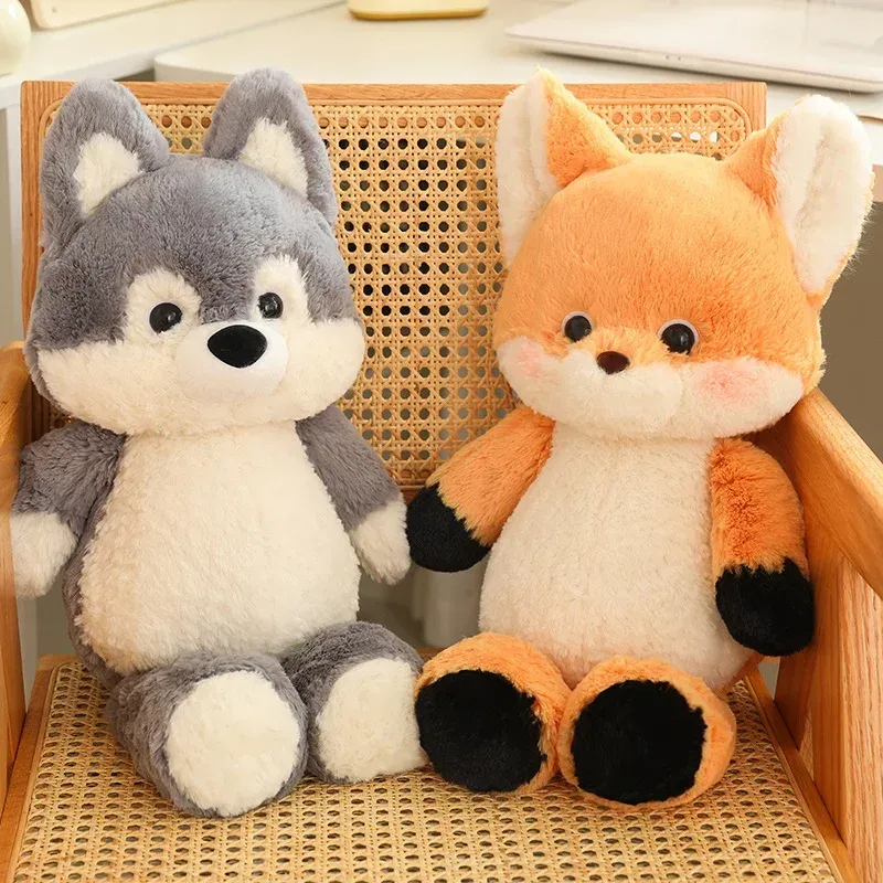 50cm New Kawaii Running Fox Wolf Plush Toys Cartoon Stuffed Animal Lovely Soft Cuddly Baby Plushie Doll Toy for Girls Gift Decor