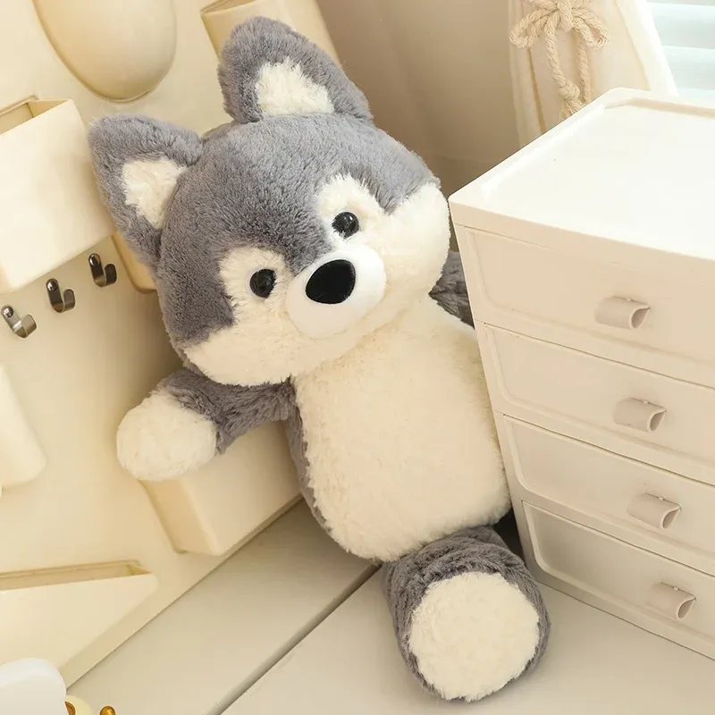 50cm New Kawaii Running Fox Wolf Plush Toys Cartoon Stuffed Animal Lovely Soft Cuddly Baby Plushie Doll Toy for Girls Gift Decor
