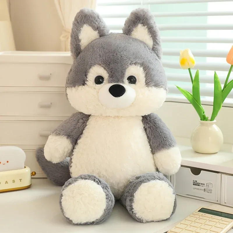 50cm New Kawaii Running Fox Wolf Plush Toys Cartoon Stuffed Animal Lovely Soft Cuddly Baby Plushie Doll Toy for Girls Gift Decor