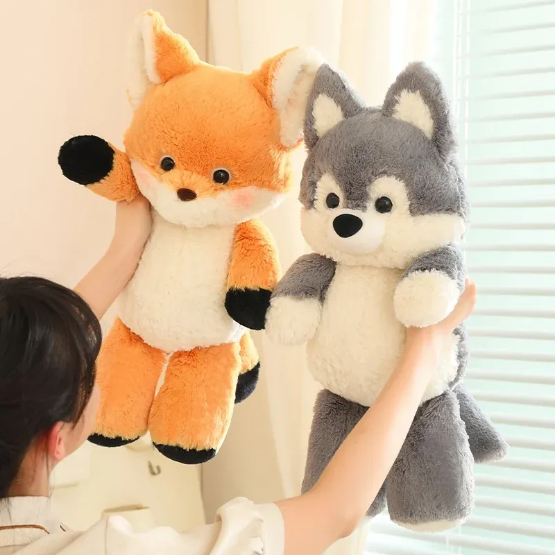 50cm New Kawaii Running Fox Wolf Plush Toys Cartoon Stuffed Animal Lovely Soft Cuddly Baby Plushie Doll Toy for Girls Gift Decor