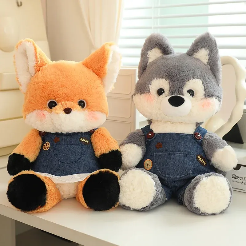 50cm New Kawaii Running Fox Wolf Plush Toys Cartoon Stuffed Animal Lovely Soft Cuddly Baby Plushie Doll Toy for Girls Gift Decor