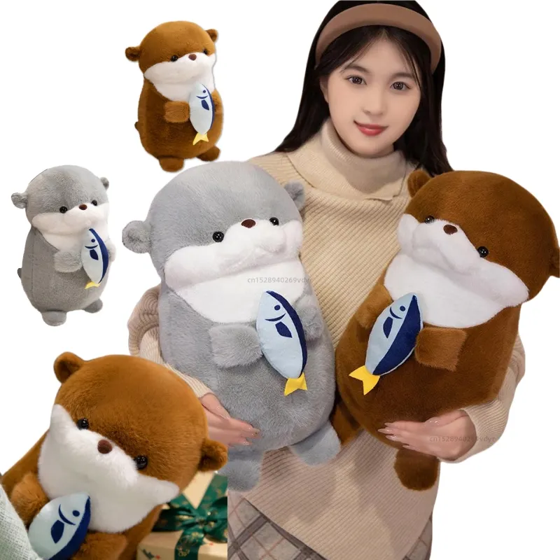 1pc New Otter Hug Fish Plush Toys Stuffed Wild Animal Cartoon Dolls Soft Sloth Throw Pillow Christmas Birthday Gift for Kids