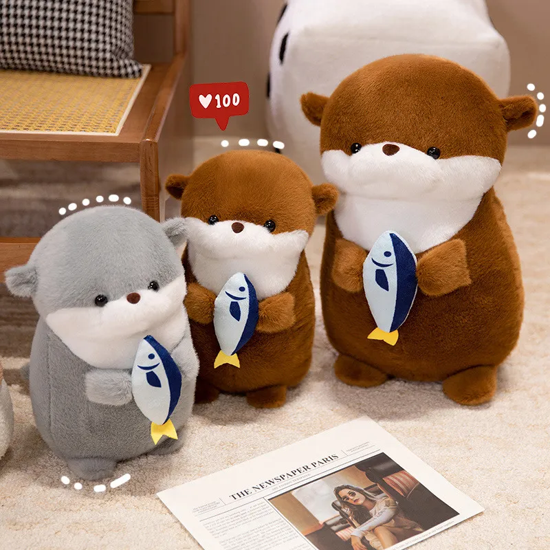 1pc New Otter Hug Fish Plush Toys Stuffed Wild Animal Cartoon Dolls Soft Sloth Throw Pillow Christmas Birthday Gift for Kids