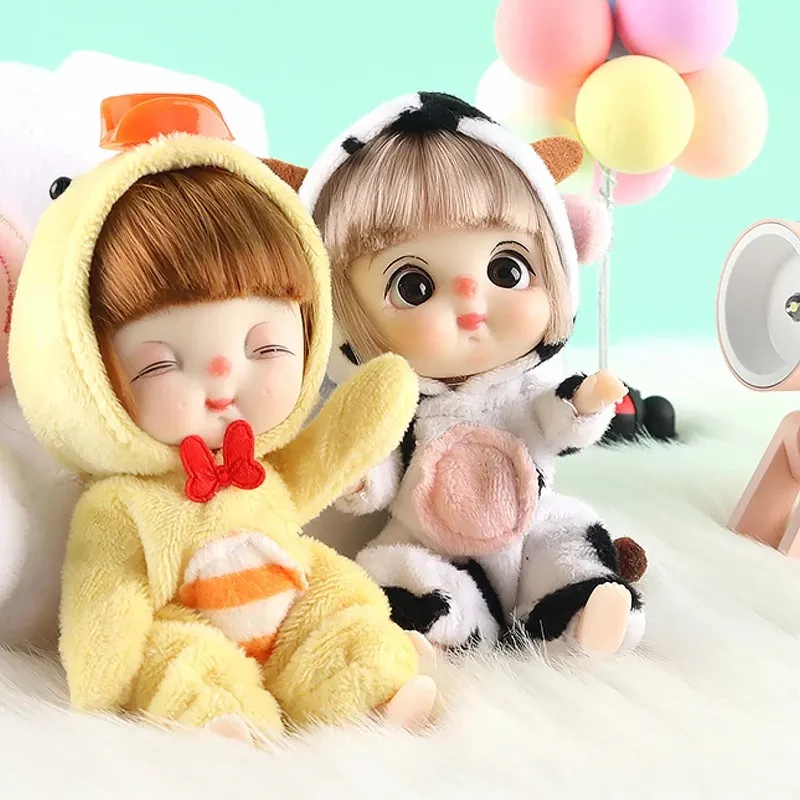 12cm Cute Mini Doll Animal Sleepwear Series Educational Toys DIY Dress Up Joints Dolls Birthday Gifts 3D Eyes