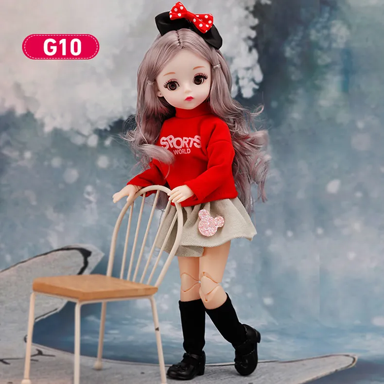 Bjd Dolls 30cm Anime Doll Full Set 1/6 Bjd DIY Toys For Kid Girls 23 Joint Movable Body With Skirt Hat Headdress Dress Up Kawaii