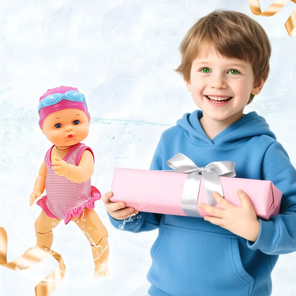 Swimming Doll Waterproof Doll with Movable Joint Battery Powered Detachable Suit Cute Realistic Doll Baby Doll Kids Bathroom Toy