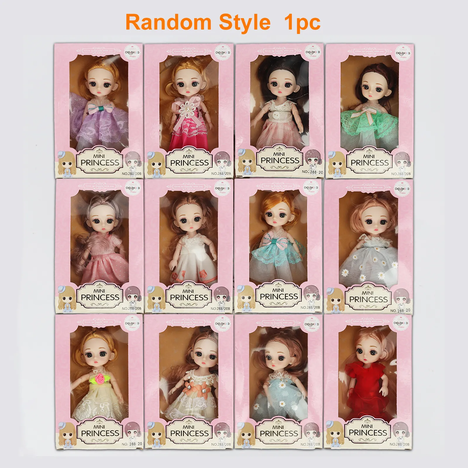 1pc Mini Cute Doll Girl Simulation Princess Costume Doll Model Random style Accompanies Doll With Movable Joints