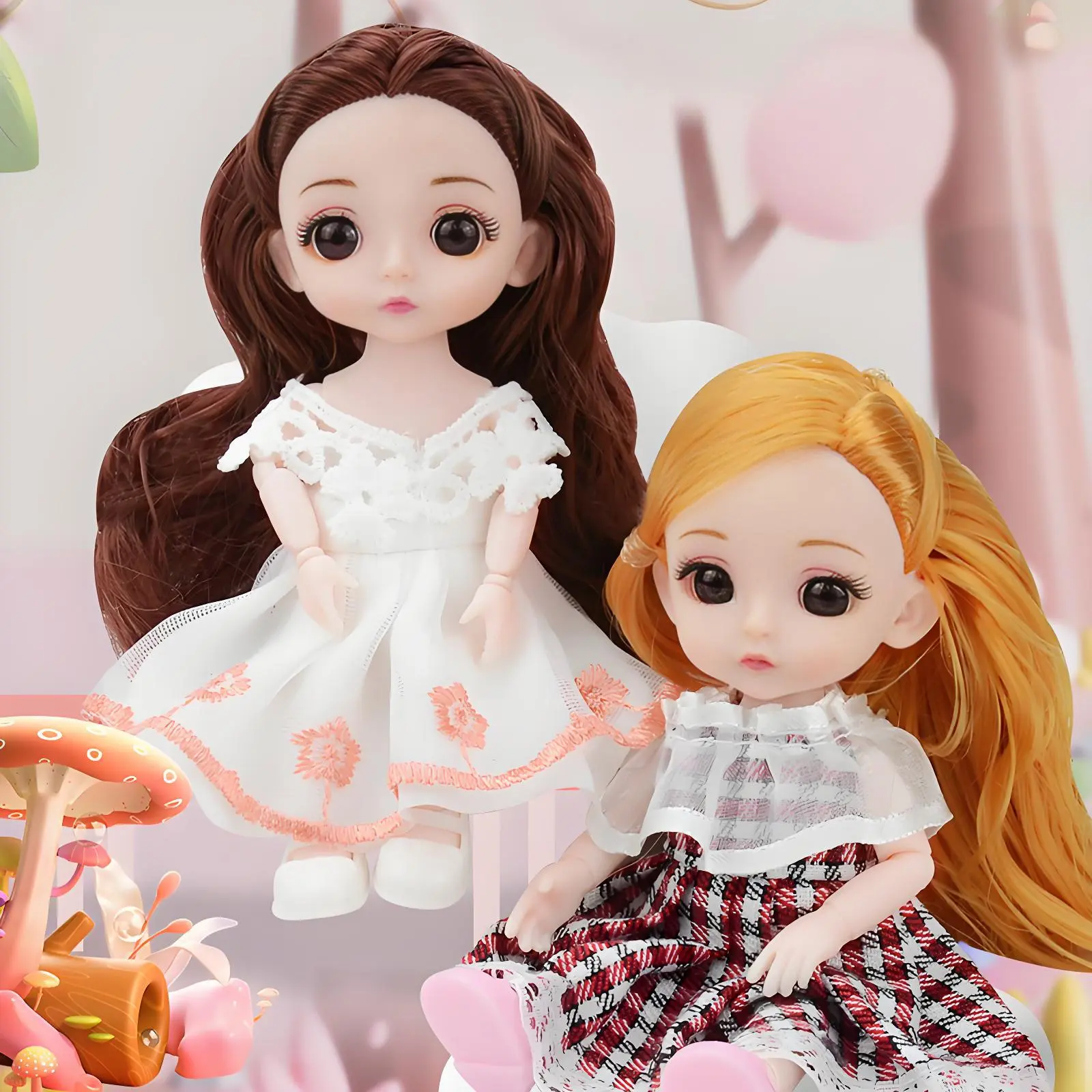 1pc Mini Cute Doll Girl Simulation Princess Costume Doll Model Random style Accompanies Doll With Movable Joints