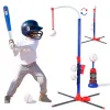 3-in-1 Kids Baseball Toy Set with Hanging Ball Stand/Standing T-Ball/Auto Launcher, Adjustable Height Toddler Baseball Set