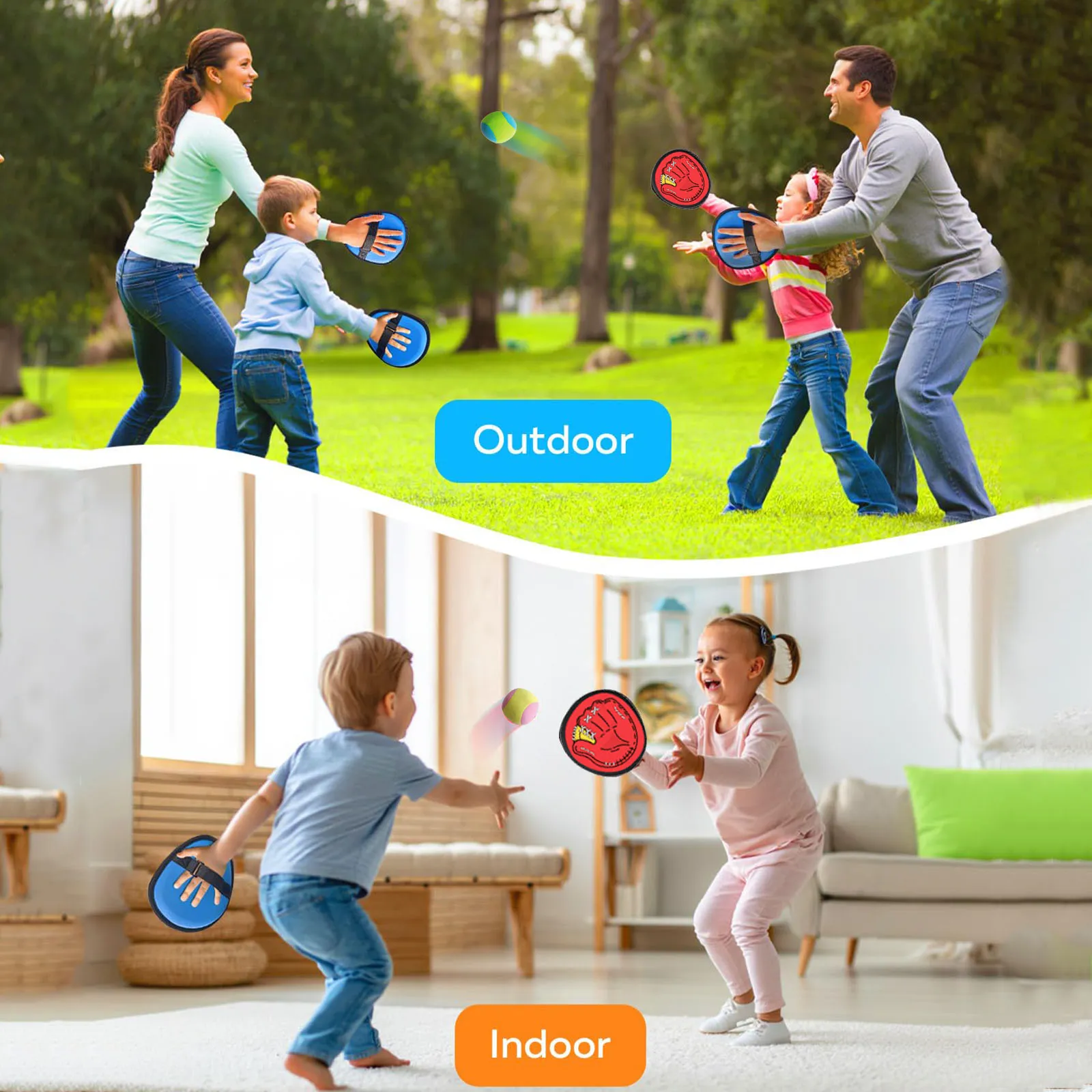 4Set Kids Sucker Sticky Ball Toy Outdoor Sports Catch Ball Game Set Throw And Catch Parent-Child Interactive Outdoor Toys