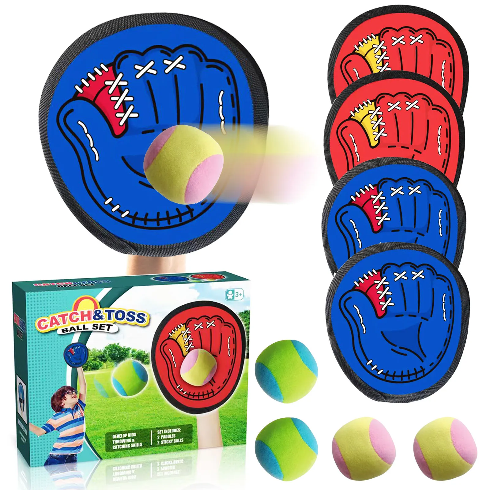 4Set Kids Sucker Sticky Ball Toy Outdoor Sports Catch Ball Game Set Throw And Catch Parent-Child Interactive Outdoor Toys