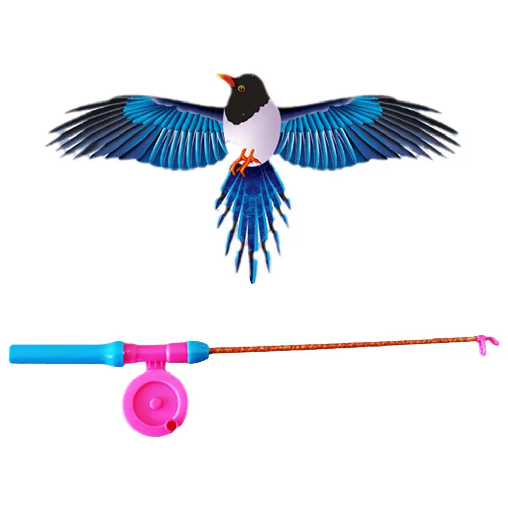 Children Kite Toy Cartoon Eagle Foldable Mini Plastic Toys Kite Hand Brake Fishing Rod Butterflies For Kids Outdoor Toy For Fun