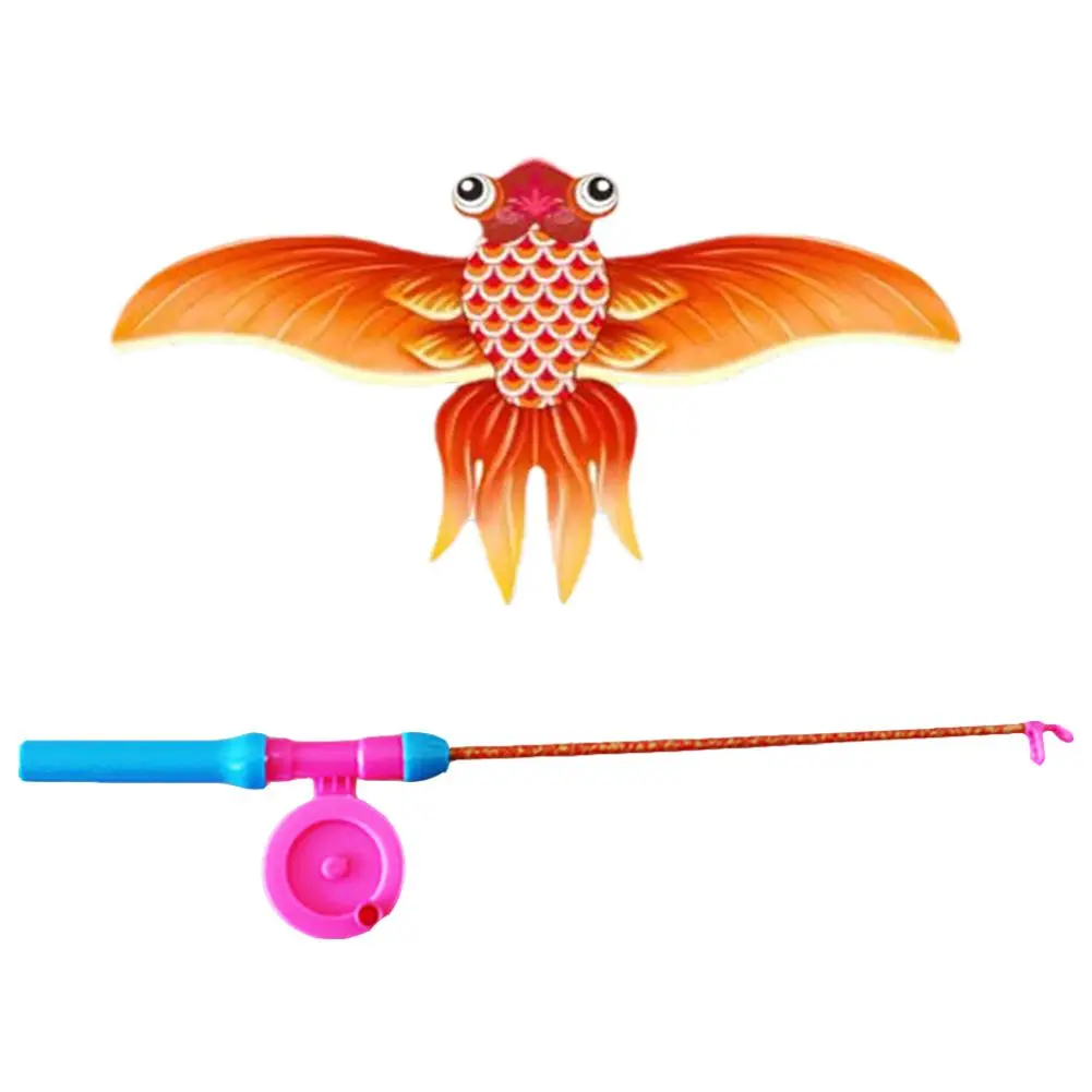 Children Kite Toy Cartoon Eagle Foldable Mini Plastic Toys Kite Hand Brake Fishing Rod Butterflies For Kids Outdoor Toy For Fun