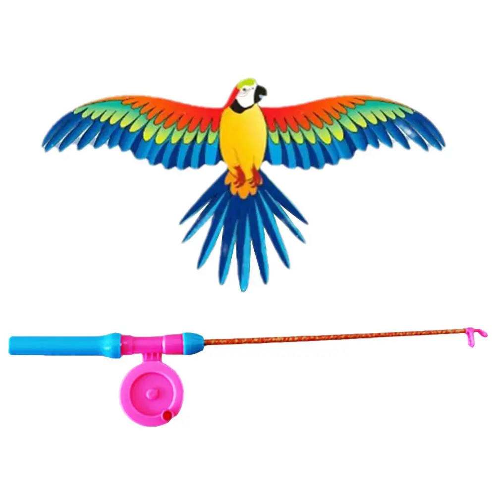 Children Kite Toy Cartoon Eagle Foldable Mini Plastic Toys Kite Hand Brake Fishing Rod Butterflies For Kids Outdoor Toy For Fun