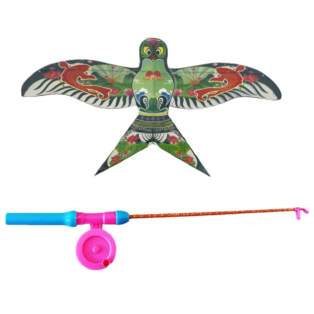 Children Kite Toy Cartoon Eagle Foldable Mini Plastic Toys Kite Hand Brake Fishing Rod Butterflies For Kids Outdoor Toy For Fun