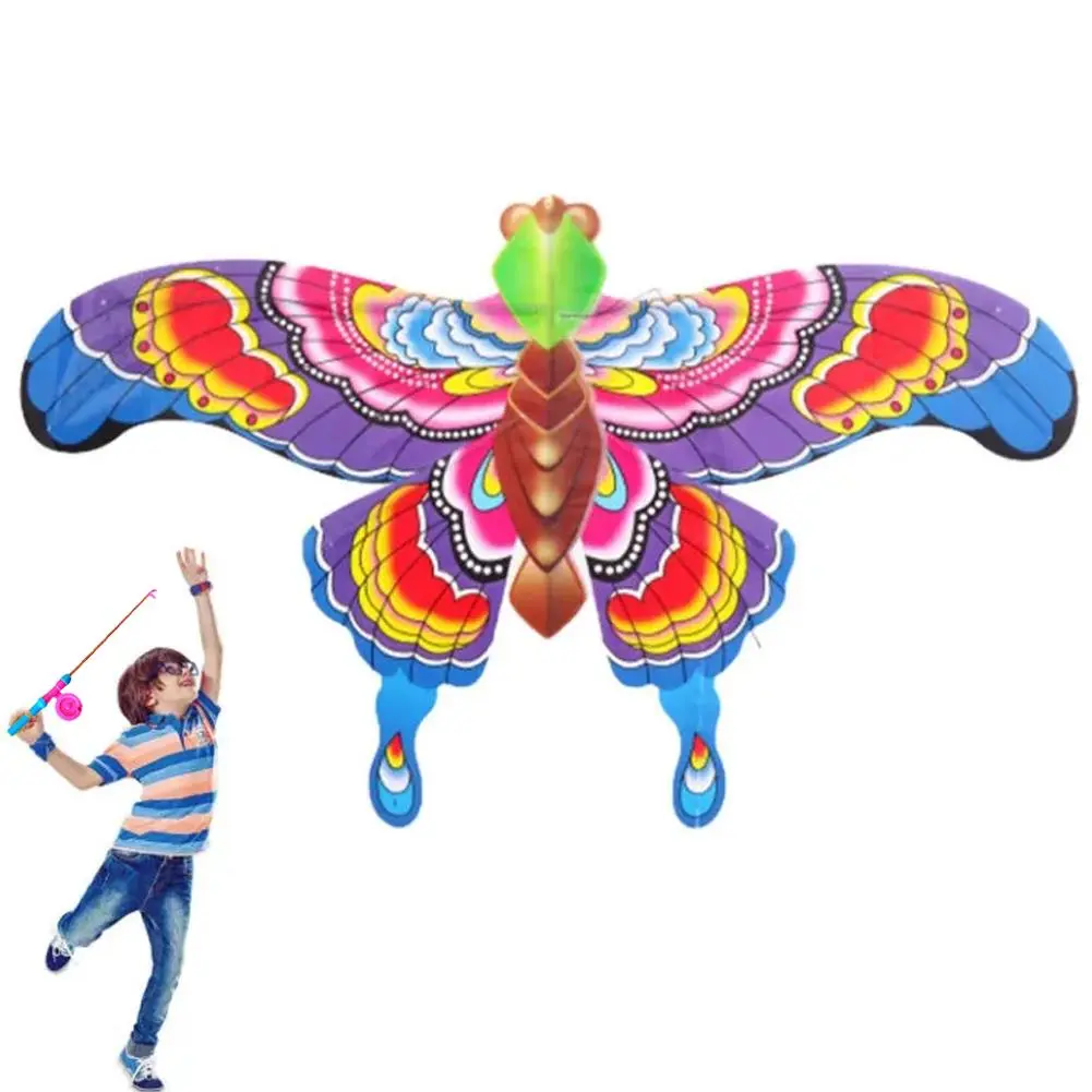 Children Kite Toy Cartoon Eagle Foldable Mini Plastic Toys Kite Hand Brake Fishing Rod Butterflies For Kids Outdoor Toy For Fun