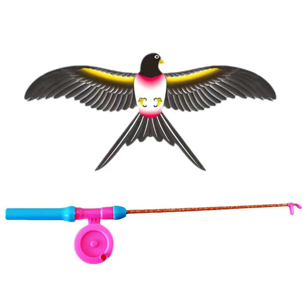 Children Kite Toy Cartoon Eagle Foldable Mini Plastic Toys Kite Hand Brake Fishing Rod Butterflies For Kids Outdoor Toy For Fun