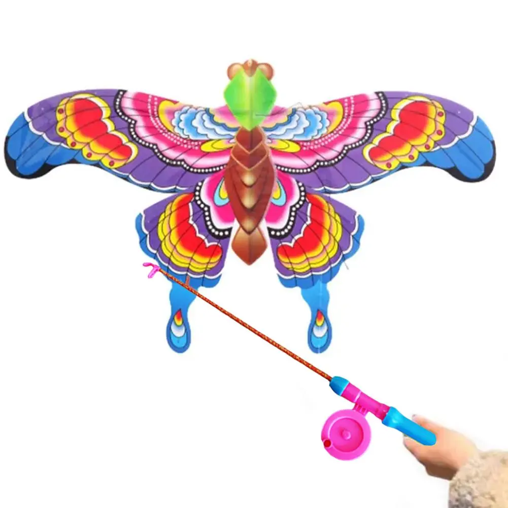 Children Kite Toy Cartoon Eagle Foldable Mini Plastic Toys Kite Hand Brake Fishing Rod Butterflies For Kids Outdoor Toy For Fun