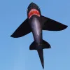 Strong Black Shark kite With Long Colorful Tail!Huge Beginner Shark Kites for Kids And Adults Come With String And Handle