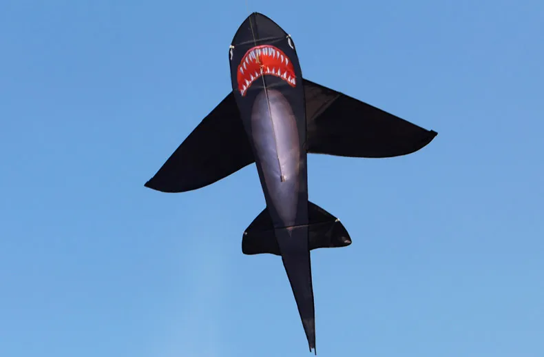 Strong Black Shark kite With Long Colorful Tail!Huge Beginner Shark Kites for Kids And Adults Come With String And Handle