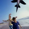 Strong Black Shark kite With Long Colorful Tail!Huge Beginner Shark Kites for Kids And Adults  Come With String And Handle