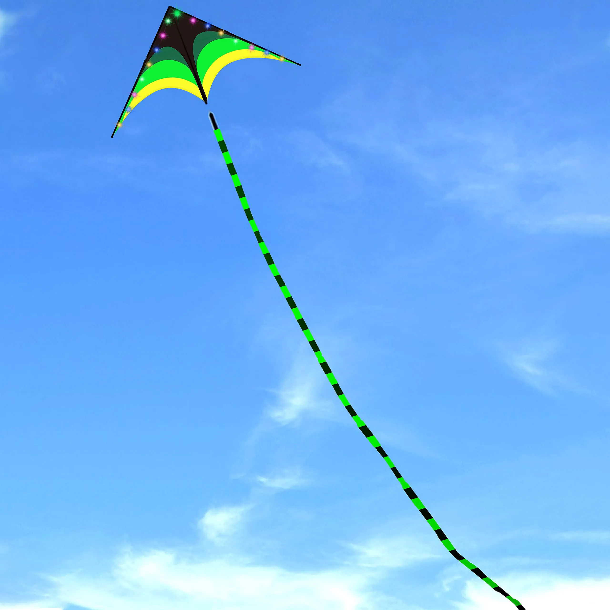 Outdoor Fun Sports New Arrive 1.2m  LED Green Triangle Kites With Tail / Handle & Line Good Flying