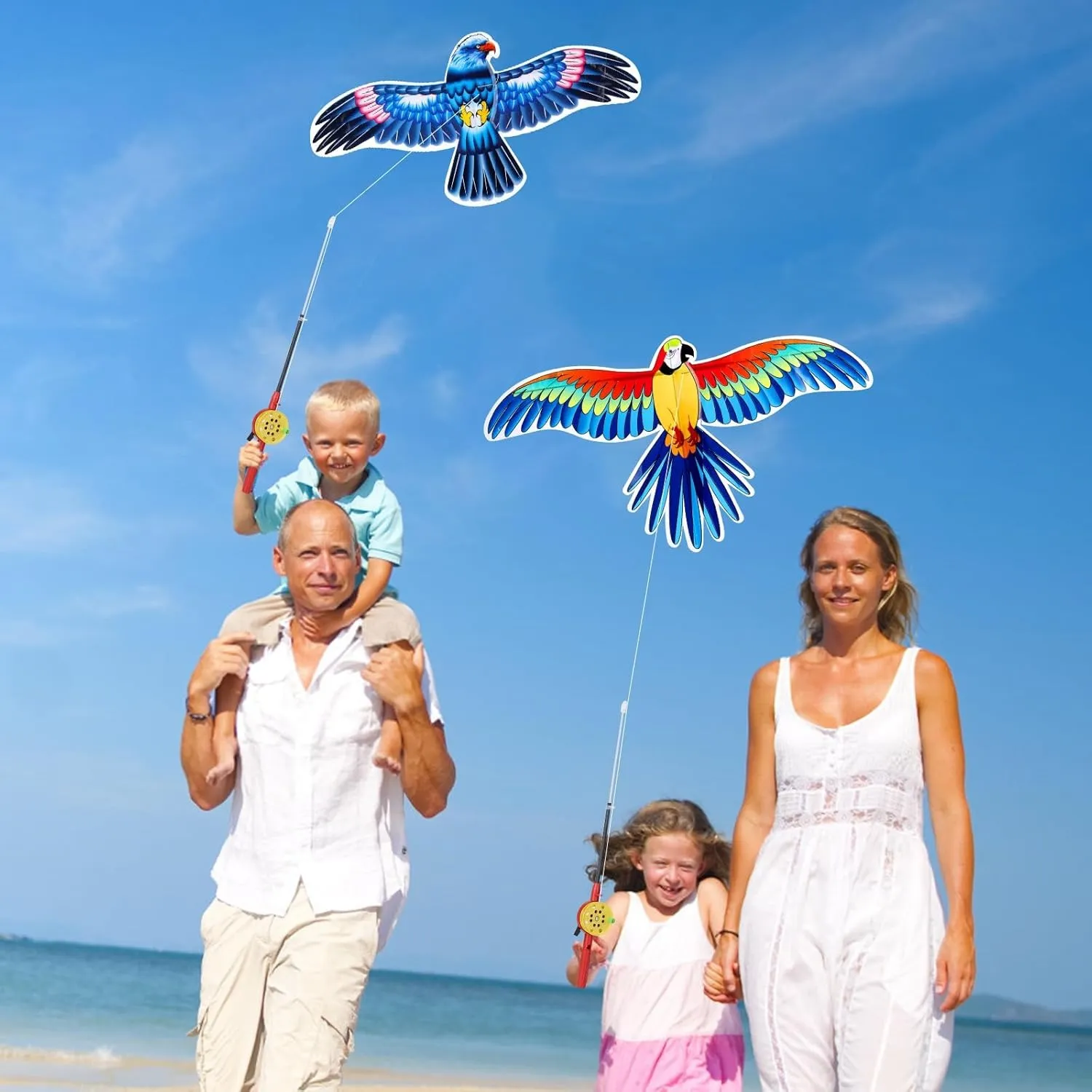 1Set Cartoon Butterfly & Eagle Kite for Kids - 164ft/50m String with Handle - Summer Outdoor Flying Kite Toy for Children