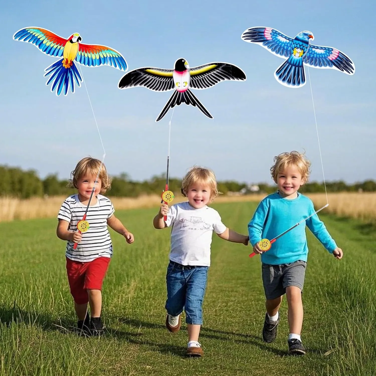 1Set Cartoon Butterfly & Eagle Kite for Kids - 164ft/50m String with Handle - Summer Outdoor Flying Kite Toy for Children