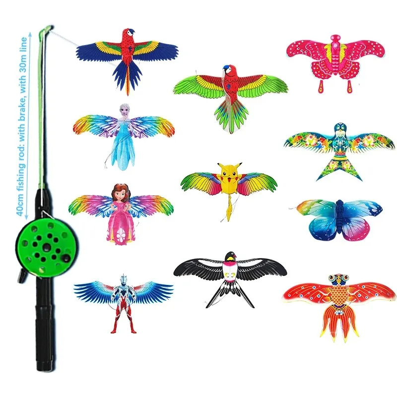 1Set Cartoon Butterfly & Eagle Kite for Kids - 164ft/50m String with Handle - Summer Outdoor Flying Kite Toy for Children